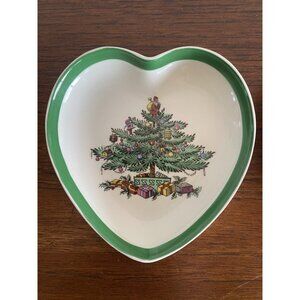 2 Spode Christmas Tree Heart Shaped Trinket Dishes Nuts Candy Earrings Rings